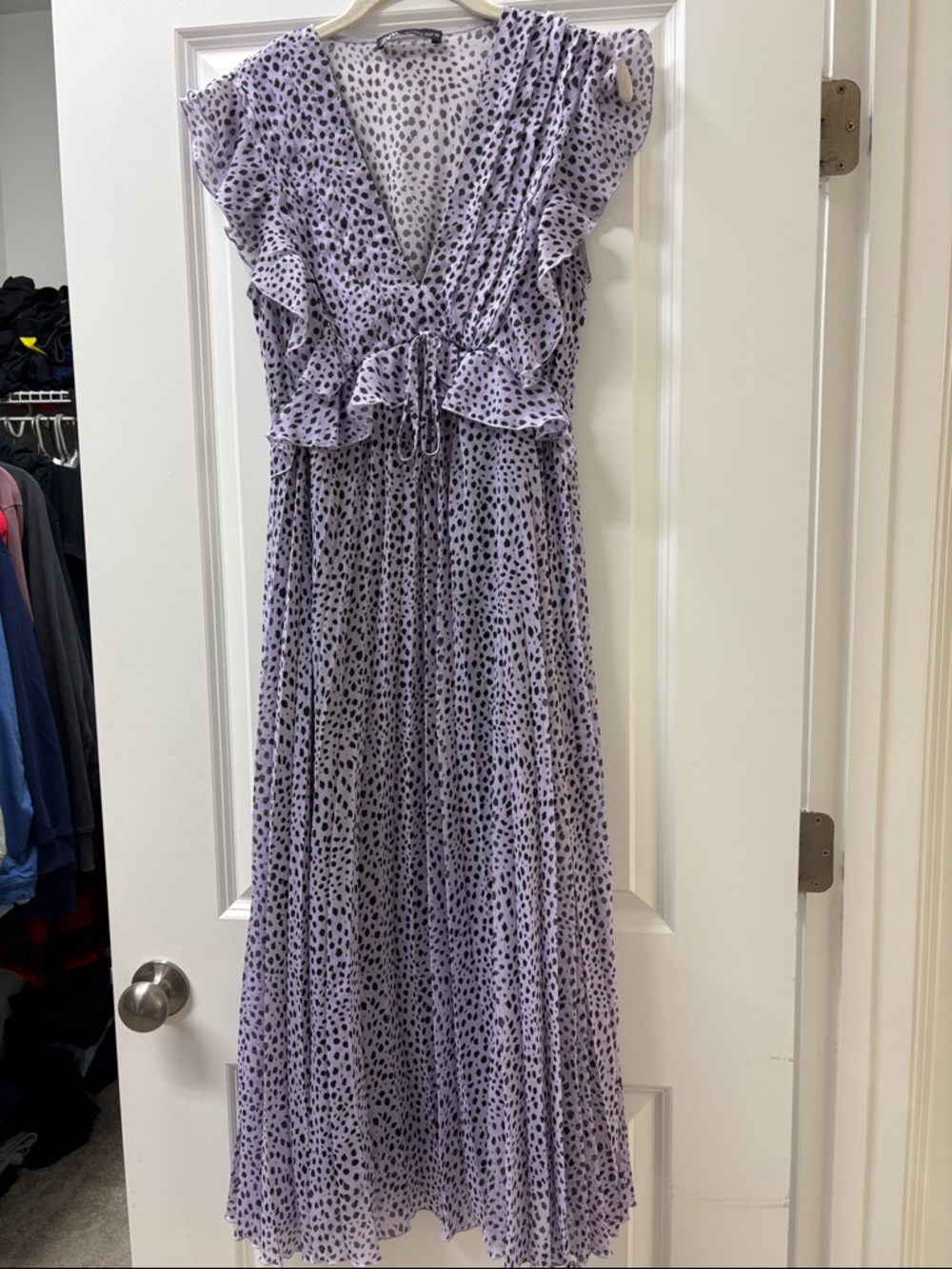 Zara Lavender and Black Polka Dot V-Neck maxi Dress